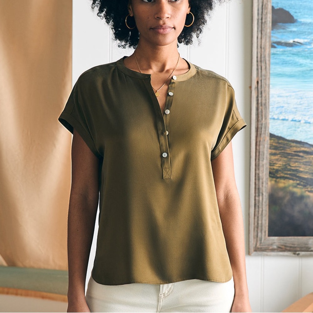 Olive Green Women's Button-Up Top